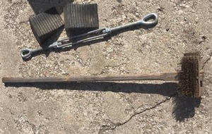 lot 430 image: Double Sided Wire Brush with, Eye-to-Eye Turnbuckle, and Heavy Rubber Park Chucks