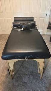 lot 455 image: Portable Massage Table with Bolster Pillows and Accessories - Good Condition, No Tears