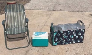 lot 25 image: Coleman 10 Cooler with Collapsible Tote and Folding Chair