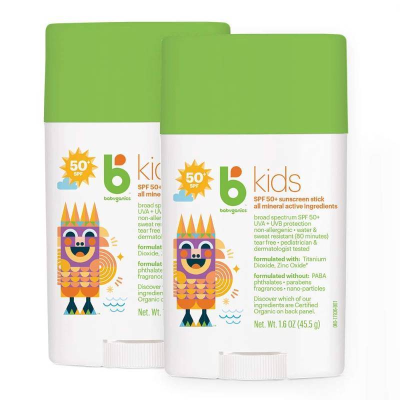 lot 29240 image: Babyganics SPF 50 Travel Size Kids Sunscreen Stick UVA UVB Protection  Water & Sweat Resistant 1.6oz (Pack of 2) - Retail $53