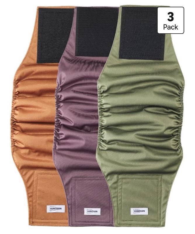 lot 73762 image: Washable Dog Diapers Male Reusable, Premium Belly Bands for Male Dogs Small, Pack of 3, High Absorbing Small Male Dog Pee Wraps for Doggie in Incontinence or Excitable Urination and Training SMALL - Retail $9