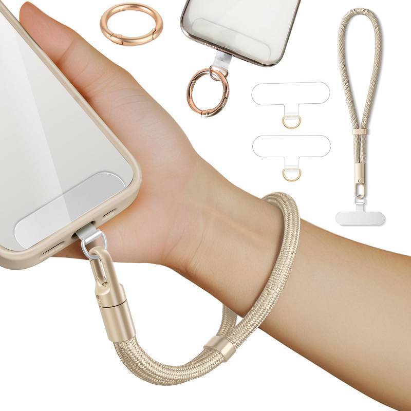 lot 73764 image: Phone Wrist Strap Lanyard Hand Universal Adjustable Phone Finger Grip Wristlet with 3 Patches Tether Anti Theft for iPhone 16 Pro Max 15 14 Charms for Keychain USB Flash Drive Wallet ID Name Tag Camel - Retail $13