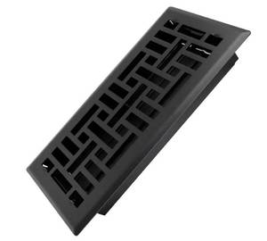 lot 47214 image: Heavy Duty Walkable Floor Register Easy Adjust Air Supply Lever Floor Vents - Seattle Design - Vent Cover for Home Floor - Matte Black, 3.75x9.75 Inch Opening, 2 Pack. - Retail $40
