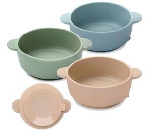 lot 47221 image: Baby Bowls with Suction, 3 Pack Baby Led Weaning Supplies BPA Free, Soft Silicone Food Bowl for Babies Kids Toddlers, Microwave and Dishwasher Safe - Retail $9