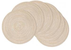 lot 47227 image: 15 inch Round Placemats Set of 6, Cotton Polyester Woven Braided Place Mats, Washable Heat Resistant Circle Table Mats for Dining Table (Beige, 6) - Retail $17