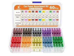 lot 47238 image: 60Pcs Car Fuse Assortment Kit - Replacement for CarRVTruckMotorcycle(2Amp 3A 5A 7.5A 10A 15A 20A 25A 30A 35A 40A) - 30 Mini Blade Fuses Automotive  30 Standard, COUNT UNKNOWN. - Retail $8