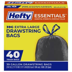 lot 47286 image: Hefty Essentials Extra Large 39 Gallon Trash Bags, Black, Unscented, 40ct - Retail $14