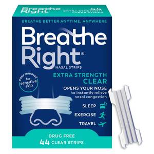 lot 59335 image: Breathe Right Nasal Strips, Relieves Nasal Congestion, Extra Strength Clear - Retail $17