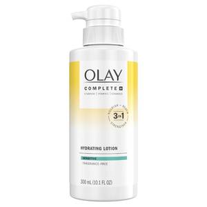 lot 59372 image: Olay Complete Hydrating Lotion Fragrance-Free, 10.1 FL OZ, 3-in-1 Nourishing Face Moisturizer for All Skin Types with Vitamin B3, Vitamin E, and Ceramides - Retail $14