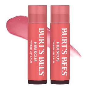 lot 59392 image: Burts Bees Lip Tint Balm with Long Lasting 2 in 1 Duo Tinted Balm Formula, Color Infused with Deeply Hydrating Shea Butter for a Natural Looking Buildable Finish, Soft Hibiscus (2-Pack) - Retail $10