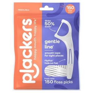 lot 59431 image: Plackers Gentle Line Floss Picks, Fresh Mint, 150 Count - Retail $6