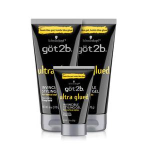 lot 59448 image: Got2B Ultra Glued Hair Gel, Extra Strong Hold, 6 Fl Oz  1.25 Fl Oz (3pcs) - Retail $17