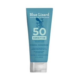 lot 59460 image: Blue Lizard SENSITIVE Mineral Sunscreen with Zinc Oxide, SPF 50, Water Resistant, UVAUVB Protection with Smart Cap Technology - Fragrance Free, 3 oz. Tube - Retail $11