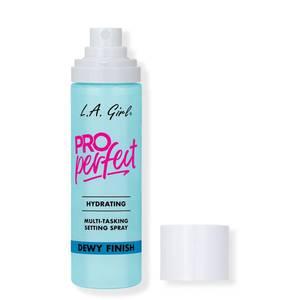 lot 59462 image: L.A. Girl Cosmetics PRO Perfect Setting Spray, Dewy Finish, Alcohol-Free, Birch Sap  Water Base, Micro Mist Formula, Hydrating, Pore-Blurring, Fragrance-Free GFS300 - Retail $10