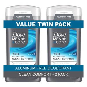 lot 59464 image: DOVE MEN  CARE Deodorant Stick for Men Extra Fresh Twin Pack Aluminum Free 72H Odor Protection Mens Deodorant with 14 Moisturizing Cream 3.0 oz - Retail $14
