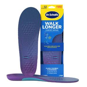 lot 59481 image: Dr. Scholls Walk Longer Shoe Insoles for Women - Comfortable Plush Foam Cushioning Inserts for Walking, Hiking, and Standing on Feet All-Day with Arch Support - Walk 50% Longer Without Muscle Fatigue - Retail $15