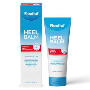lot 59521 image: Flexitol Heel Balm, Cracked Heel Cream & Foot Balm, Intensive Hydration for Dry, Rough Feet & Heels, Urea-Based Moisturizing Cream, 4 oz Tube - Retail $8