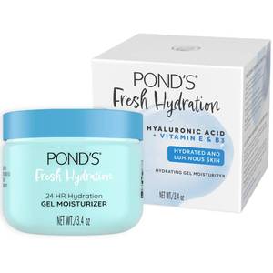 lot 59525 image: POND��S Fresh Hydration Gel Face Moisturizer, 24HR Hydration with Hyaluronic Acid, Vitamin E & B3 Niacinamide, Alcohol-Free, Oil-Free, Dermatologist Tested, 3.4 oz - Retail $8