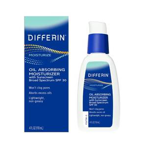 lot 59537 image: Differin Oil Absorbing Moisturizer with SPF 30, Sunscreen for Face by the makers of Differin Gel, Gentle Skin Care for Acne Prone Sensitive Skin, 4 oz (Packaging May Vary) - Retail $11