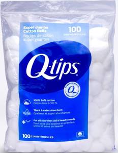 lot 59551 image: Q-Tips Super Jumbo Cotton Balls for Beauty, First Aid and Baby Care, 100% Thick Cotton, 100 Count - Retail $3