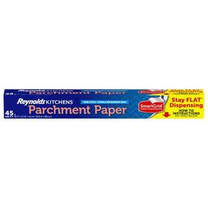 lot 59557 image: Reynolds Kitchens Stay Flat Parchment Paper Roll with SmartGrid, 45sq ft - Retail $7