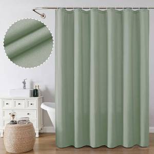 lot 7657 image: OVZME Zora Sage Green Shower Curtain, Fabric Bath Decor, 12 Hooks, 72x72