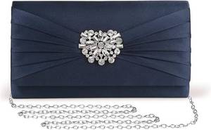lot 7659 image: Evening Satin Pleated Rhinestone Brooch Clutch Purse with Detachable Chain