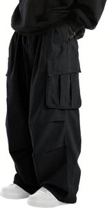 lot 7666 image: Mens Baggy Cargo Pants with Elastic Drawstring   Parachute Cargo Joggers 3XL
