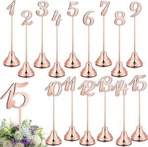 lot 7667 image: Maitys 15 Pcs Metal Table Numbers 1-15 with Weighted Base 8 Inch, Rose Gold
