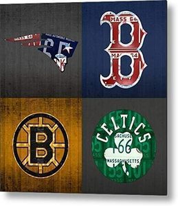 lot 7678 image: MA License Plate Art Patriots Red Sox Bruins Celtics Retro Tin Sign 12x12