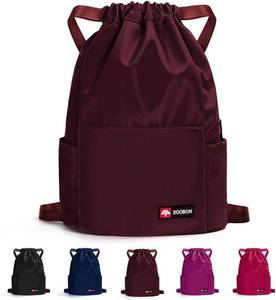 lot 7687 image: Black ZOORON Waterproof Drawstring Gym Backpack for Men &amp Women, Sport Gym Sack