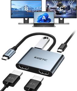 lot 7698 image: KOZYC USB C Hub Dual HDMI 4K30Hz, USB 3.0, 100W PD, MacBook Pro