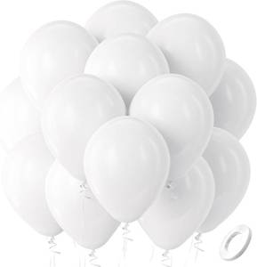 lot 7708 image: Bezente White Balloons 100 Pack 12 inch Latex Party Birthday Decorations