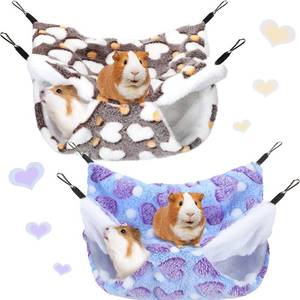 lot 7717 image: Boao 2 Pcs Guinea Pig Rat Hammock for Pet, Purple, Coffee, Heart Pattern
