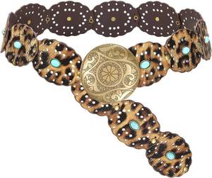 lot 7721 image: SUOSDEY Wide Western Disc Belt with Turquoise for Women, Leather, 2.36 Wide