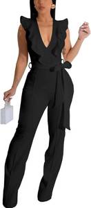 lot 7742 image: HBQ Womens V-Neck Sleeveless Jumpsuit, Ruffle Wide-Leg Romper Large