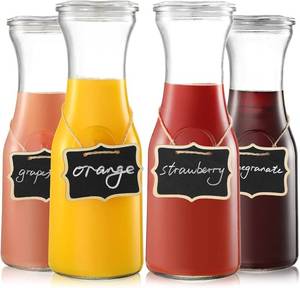 lot 7763 image: NETANY 4-Pack Glass Carafes with Lids, 1L Clear Pitchers for WaterJuice