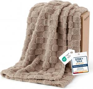 lot 7765 image: Bedsure Checkered Soft Cozy Throw Blanket for Couch, Light Brown,50 60