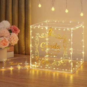 lot 7766 image: Acrylic Wedding Card Box with Lock, Lighted Clear Large LetterEnvelope Box