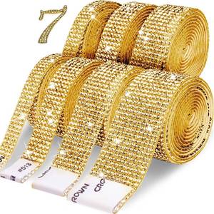 lot 7786 image: Rhinestone Ribbon 7 Rolls, Self-Adhesive Diamond Bling Strips, Gold, 4 Sizes