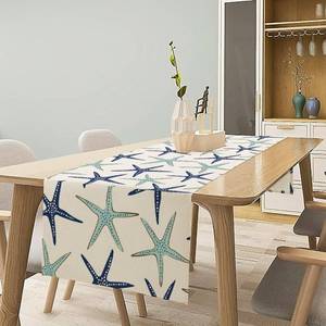 lot 7800 image: Blue Teal Table Runner Nautical Navy Ocean Stars Modern Simple 13 x 36 in