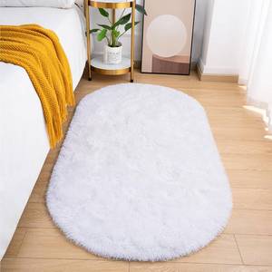 lot 7812 image: Goideal Fluffy Bedroom Rug, Small Oval White Shag Carpet 2.6 x 5.3 ft