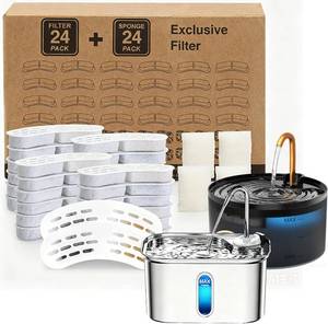 lot 7824 image: MISFANS Cat Fountain Filter Replacement, 24 Filters & 24 Sponges, S003S005