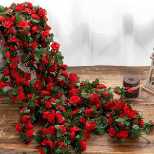 lot 7832 image: 250cm Artificial Rose Flowers Vine for Wedding Home Decor,Spring Red