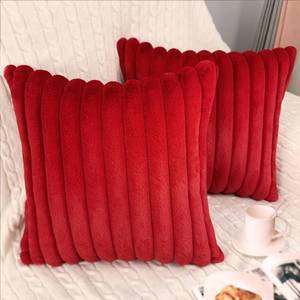 lot 7833 image: 2 Pack 18x18 Velvet & Faux Fur Square Throw Pillow Covers, Red