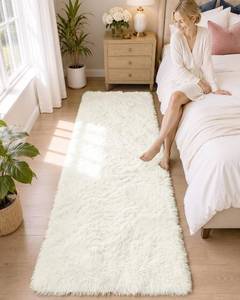 lot 7856 image: OLANLY 2x6 Machine Washable Runner Rug, Soft Shaggy Bedroom Carpet, Ivory