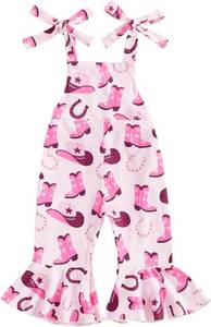lot 7858 image: Toddler Western Outfit Boots Cowgirl Hat Sleeveless Jumpsuit Overalls Bottom 12-