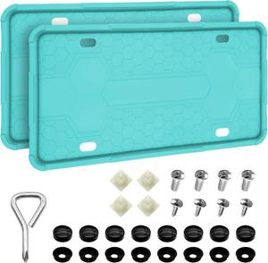 lot 7861 image: 2PCS Silicone License Plate Frames with Caps, US Weatherproof (Blue)