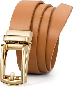 lot 7880 image: Women Leather Ratchet Belt with Automatic Gold Buckle, Adjustable 1.2 Width
