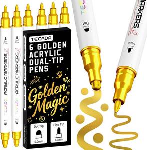 lot 7882 image: 6 Gold Acrylic Paint Markers, Dual-Tip Acrylic Paint Pens